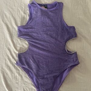 SHEIN Purple Glitter Cut-Out Bodysuit